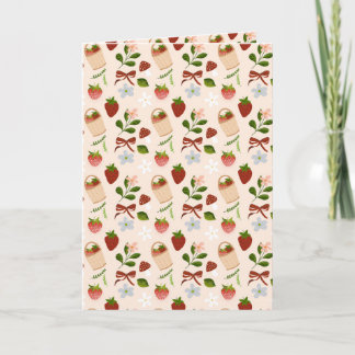 Cute Strawberry Cottagecore Seamless Pattern Card