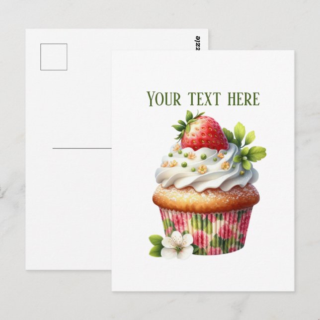 Cute strawberry cupcake add message business name  postcard (Front/Back)