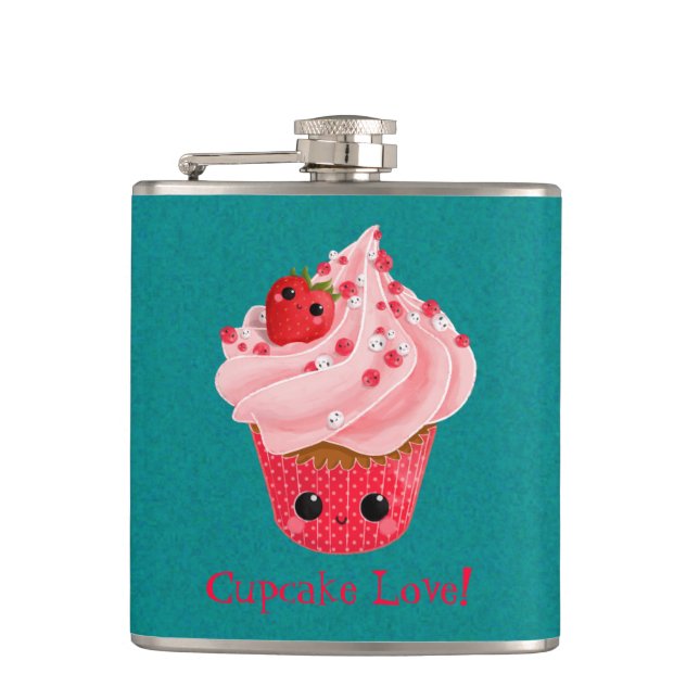 Cute Strawberry Cupcake Hip Flask (Front)