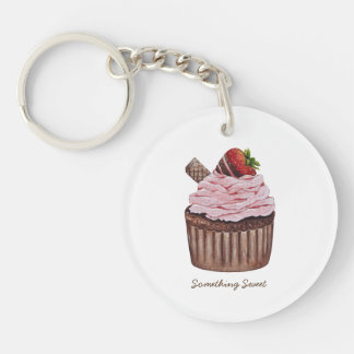Cute Strawberry Cupcake  In Watercolor  Key Ring