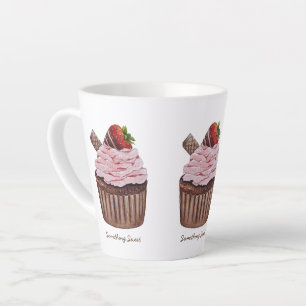 Cute Strawberry Cupcake  In Watercolor  Latte Mug
