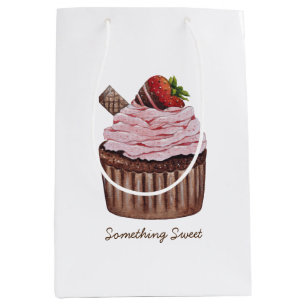 Cute Strawberry Cupcake  In Watercolor  Medium Gift Bag