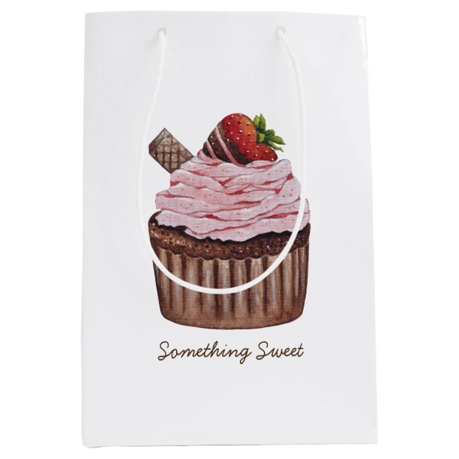 Cute Strawberry Cupcake  In Watercolor  Medium Gift Bag (Front)
