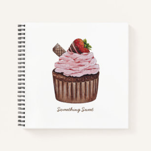 Cute Strawberry Cupcake  In Watercolor   Notebook