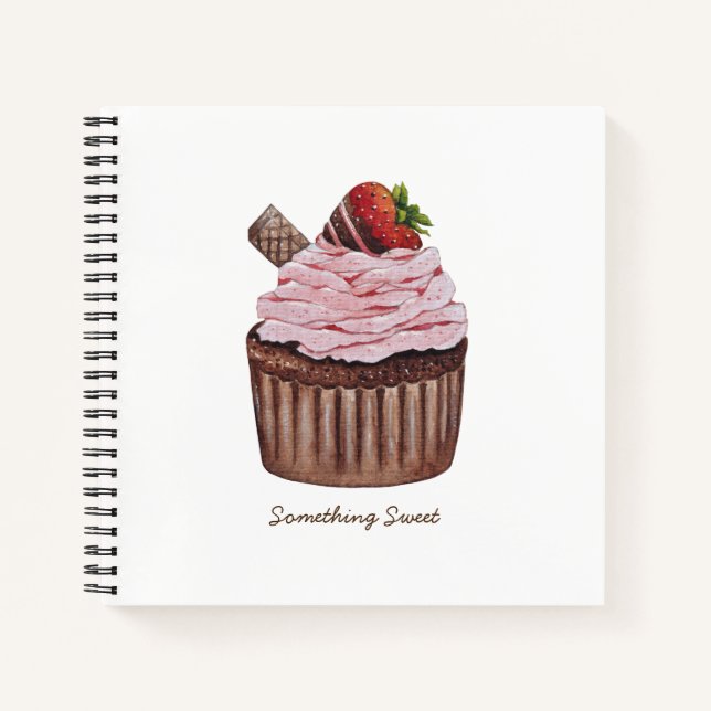 Cute Strawberry Cupcake  In Watercolor   Notebook (Front)