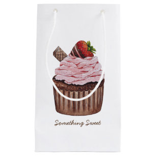 Cute Strawberry Cupcake  In Watercolor  Small Gift Bag