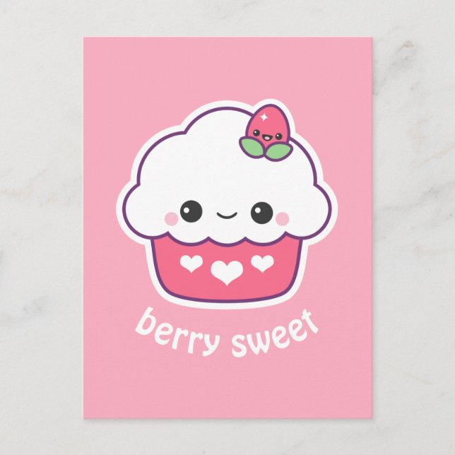 Cute Strawberry Cupcake Postcard (Front)