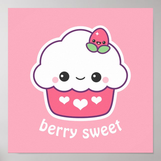 Cute Strawberry Cupcake Poster (Front)