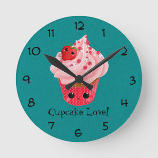 Cute Strawberry Cupcake Round Clock