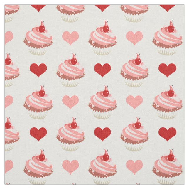 cute strawberry cupcakes and hearts fabric (Swatch)