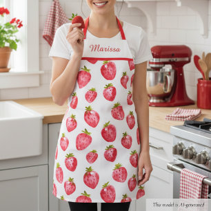 Cute Strawberry Custom Name Apron