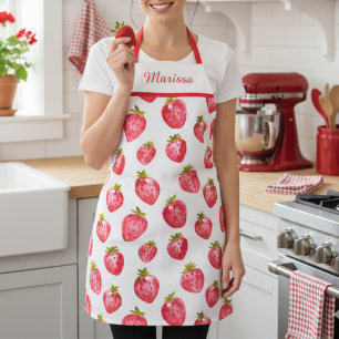 Cute Strawberry Custom Name Apron