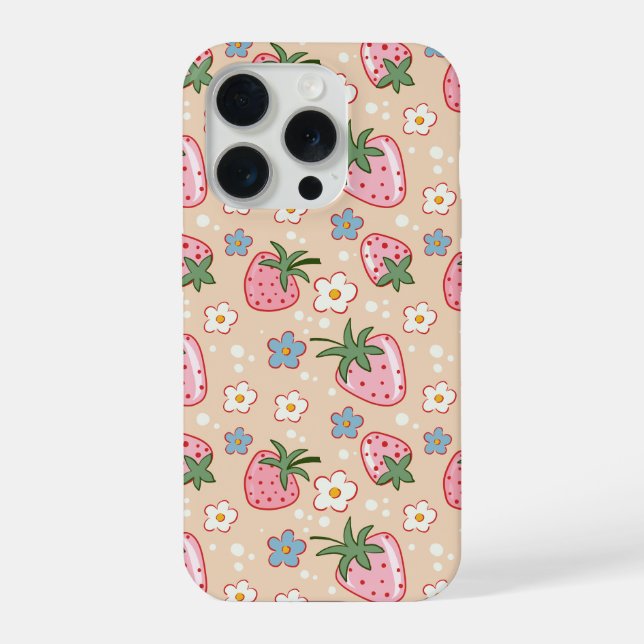 Cute Strawberry & Daisy Seamless Pattern  iPhone Case (Back)