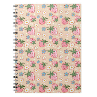 Cute Strawberry & Daisy Seamless Pattern  Notebook