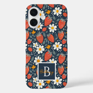 Cute Strawberry Design with custom Name iPhone 16 Case