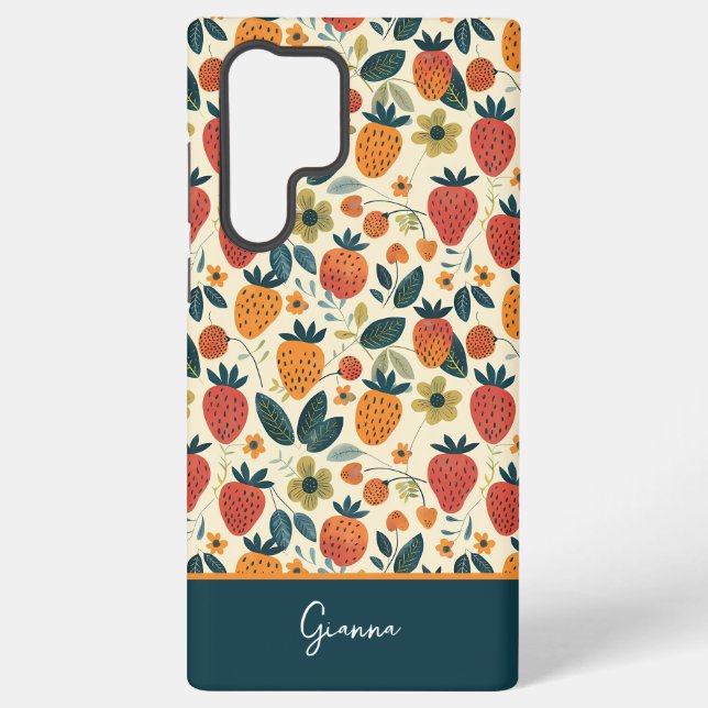 Cute Strawberry Design with custom Name   Samsung Galaxy S22 Ultra Case (Back)