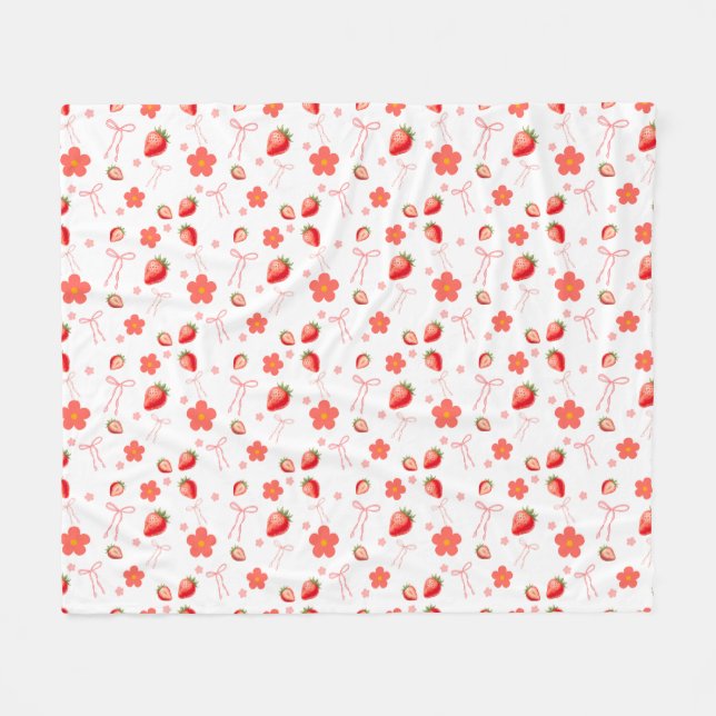 Cute Strawberry Fleece Blanket (Front (Horizontal))