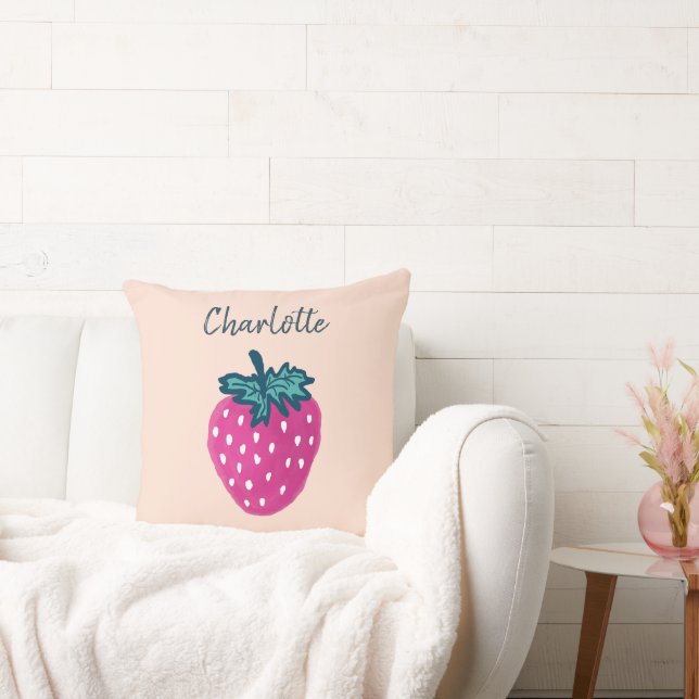 Cute Strawberry Fruit Custom Name  Cushion (Couch)