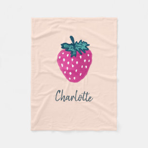 Cute Strawberry Fruit Custom Name  Fleece Blanket