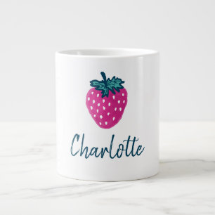 Cute Strawberry Fruit Custom Name Large Coffee Mug