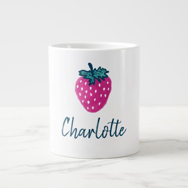 Cute Strawberry Fruit Custom Name  Large Coffee Mug (Front)
