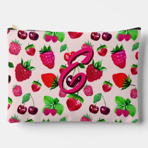 Cute Strawberry Fruit Pattern Custom Name Accessory Pouch