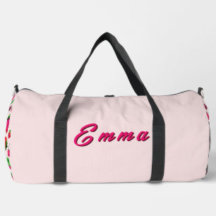 Cute Strawberry Fruit Pattern Custom Name Duffle Bag
