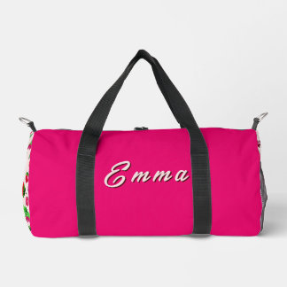 Cute Strawberry Fruit Pattern Custom Name Duffle Bag