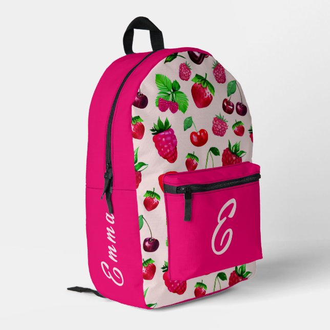 Cute Strawberry Fruit Pattern Custom Name Printed Backpack (Back Corner Left)