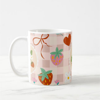 Cute Strawberry Gingham Seamless Pattern Coffee Mug
