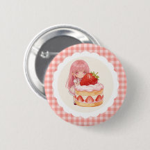 Cute Strawberry Gingham Watercolor Girl 1st Bday