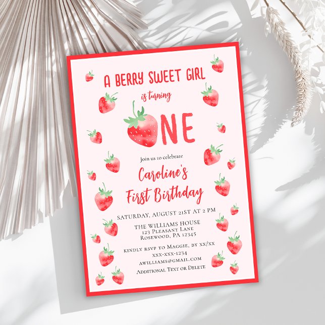 Cute Strawberry Girl First birthday Invitation (Creator Uploaded)