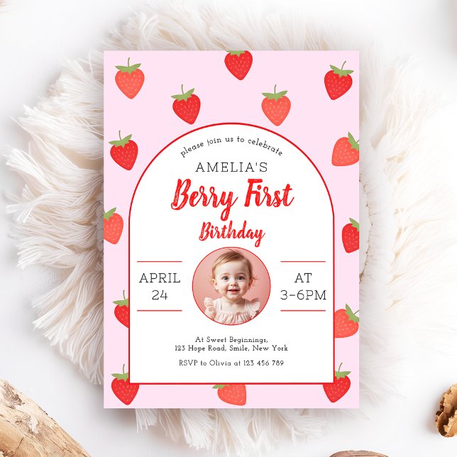 Cute Strawberry Girls Berry First 1st Birthday Invitation (Creator Uploaded)