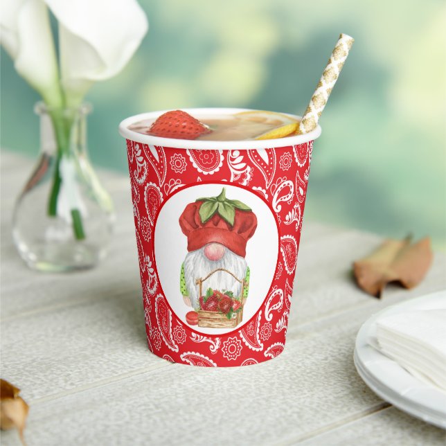 cute strawberry gnome paisley  paper cups (Insitu)