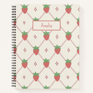 Cute Strawberry Grid Personalised Name Notebook