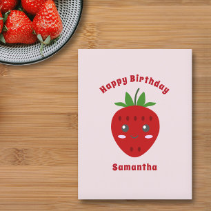 Cute Strawberry Happy Birthday Pink Postcard