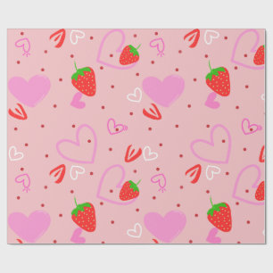 Cute Strawberry & Hearts Seamless Pattern Wrapping Paper
