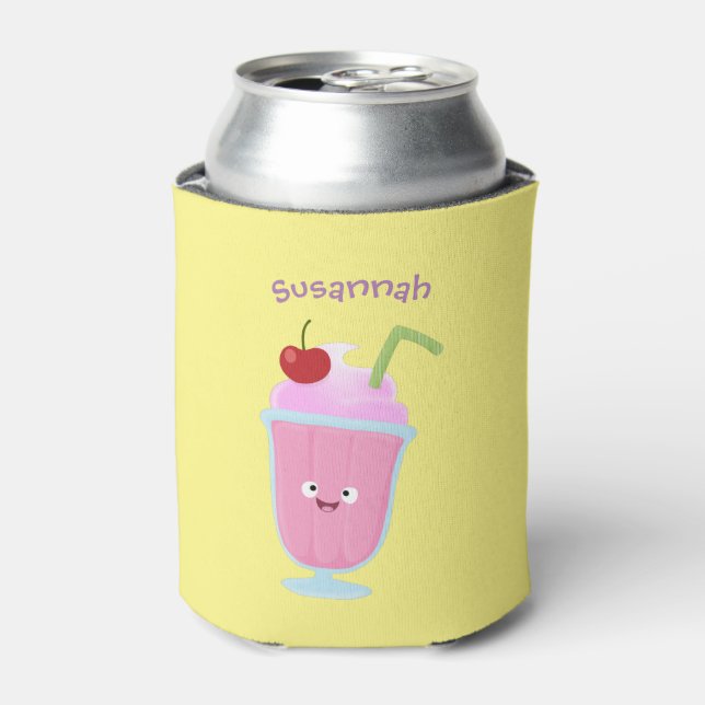 Cute strawberry ice cream sundae cartoon can cooler (Can Front)