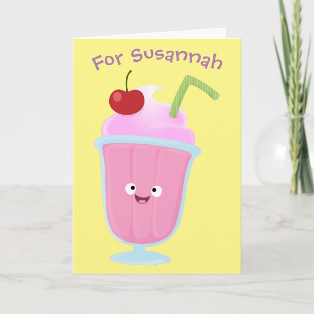 Cute strawberry ice cream sundae cartoon card (Front)