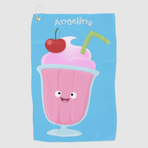 Cute strawberry ice cream sundae cartoon golf towel