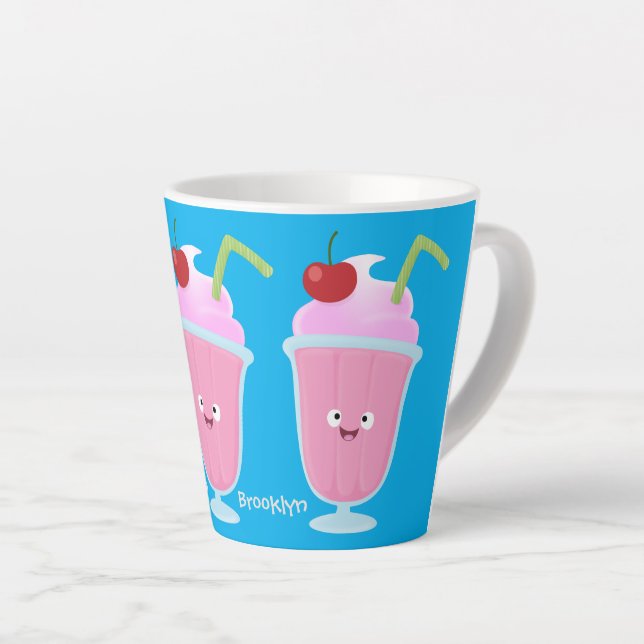 Cute strawberry ice cream sundae cartoon latte mug (Right Angle)