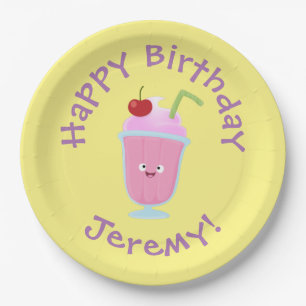 Cute strawberry ice cream sundae cartoon paper plate