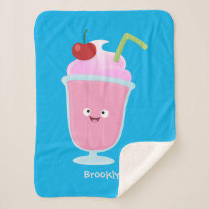 Cute strawberry ice cream sundae cartoon sherpa blanket