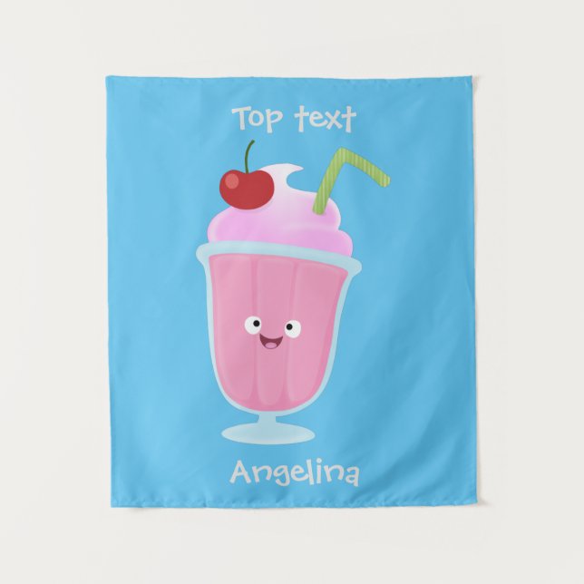 Cute strawberry ice cream sundae cartoon  tapestry (Front)