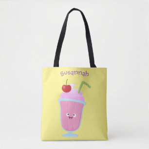 Cute strawberry ice cream sundae cartoon tote bag