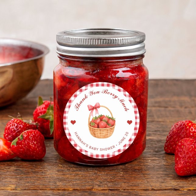 Cute Strawberry Jam Baby Shower Thank You Favor Classic Round Sticker (Creator Uploaded)