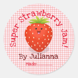 Cute strawberry jam cartoon illustration label