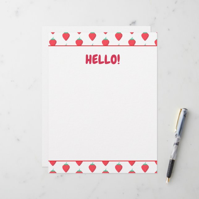 Cute Strawberry Kawaii Lover Aesthetic Pattern Custom Letterhead (Front/Back In Situ)