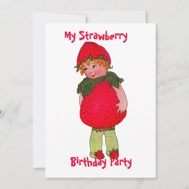 Cute Strawberry Kid Birthday Party Invitation (Front)