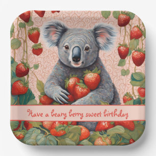 Cute Strawberry Koala Bear Birthday Card Paper Plate